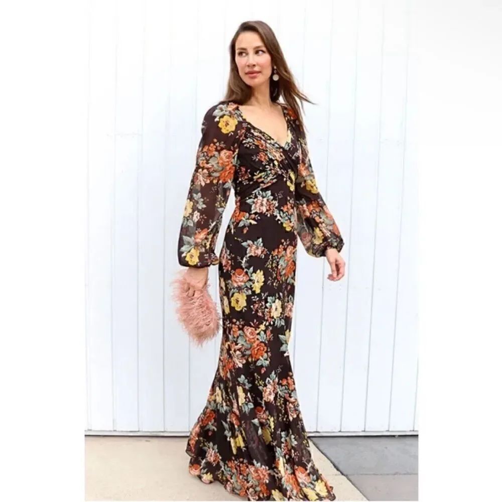 VERONICA BEARD NWT Avani Floral Silk Chiffon Dress in Oxblood Multi Size 6